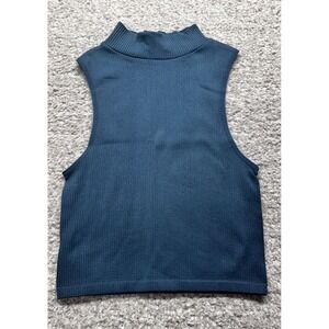 ZARA Mock Turtleneck Ribbed Cropped Sleeveless Black Top Blue Size‎ XS/S